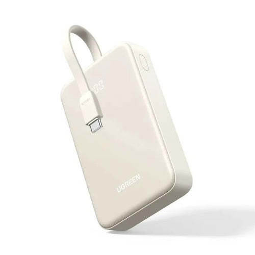 UGREEN Nexode Power Bank 20000mAh 30W PD Fast Charging - Built-in USB-C Cable & Digital Display - White
