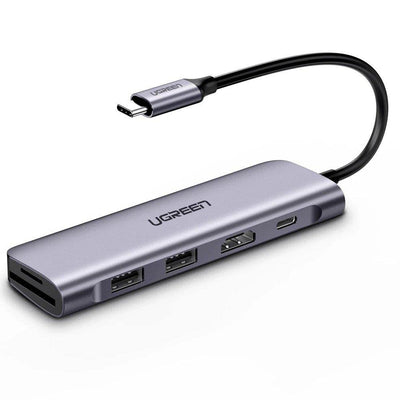 موزع يو جي جرين يو إس بي سي 6 في 1 دونجل إلى HDMI 4K منفذي يو إس بي 3.0 قارئ بطاقات SD TF محول شحن PD بقوة 100 واط محطة إرساء لجهاز ماك بوك برو إير (70411)