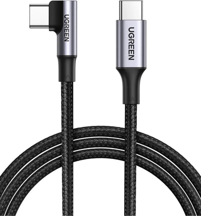 كابل مضفر USB C إلى USB C من UGREEN بقوة 100 وات بزاوية 90 درجة، أسود