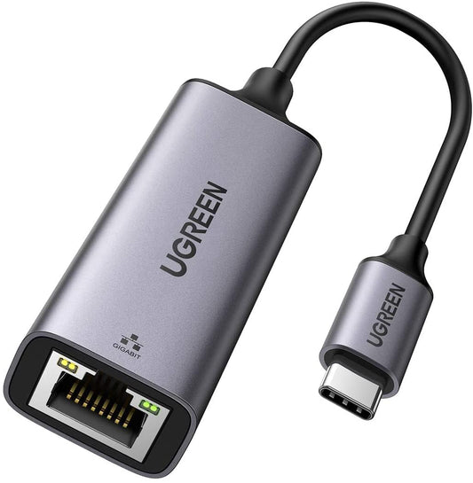 محول Ugreen من USB-C إلى إيثرنت، جيجابت من النوع C إلى RJ45، شبكة سلكية Thunderbolt 3 LAN، متوافق مع MacBook، Surface Pro، iPad Pro 2021، Switch، PS5، XPS 15/13، Galaxy Tab Mini (50737)