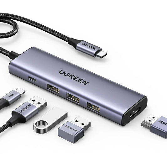موزع UGREEN 4K HDMI USB-C مع شحن PD، محول USB-C إلى USB، 5 في 1، متوافق مع MacBook Pro Air M2 M1، Chromebook، Surface XPS، iPad Pro Air، Galaxy S23 S22 Ultra