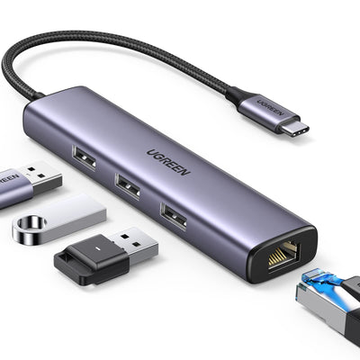 UGREEN USB-C to 3×USB3.0 Hub+RJ45 (1000M) Ethernet Adapter (4-in-1)