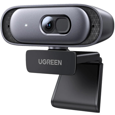 كاميرا ويب UGREEN بدقة 2K بمعدل 30 إطارًا في الثانية، مزودة بميكروفون مزدوج، ومجال رؤية 91 درجة. 