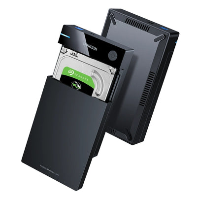 علبة أقراص صلبة خارجية UGREEN US222 بمنفذ USB 3.0 إلى SATA مقاس 3.5 بوصة - حاوية HDD/SSD فائقة السرعة بسرعة 5 جيجابت في الثانية مع محول طاقة بقابس أوروبي - أسود (صندوق مفتوح)