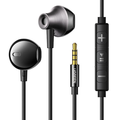 UGREEN EP106 Semi-In-Ear 3.5mm Wired Earphones with Mic & Volume Control - Hi-Fi Stereo Headphones for Smartphones - Black