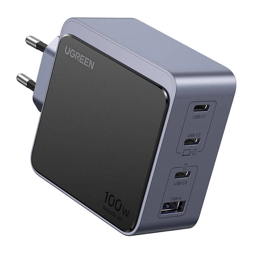 UGREEN Nexode Air 100W GaN Fast Charger - 4-Port Desktop Wall Charger (3x USB-C, 1x USB-A) for MacBook, iPhone 16 Pro Max, & Samsung - Grey