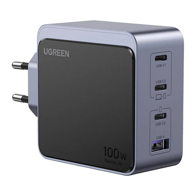 UGREEN Nexode Air 100W GaN Fast Charger - 4-Port Desktop Wall Charger (3x USB-C, 1x USB-A) for MacBook, iPhone 16 Pro Max, & Samsung - Grey