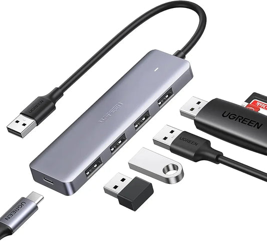 موزع يوجرين USB 3.0 إلى 4 منافذ USB3.0 + مصدر طاقة USB-C (5 في 1)