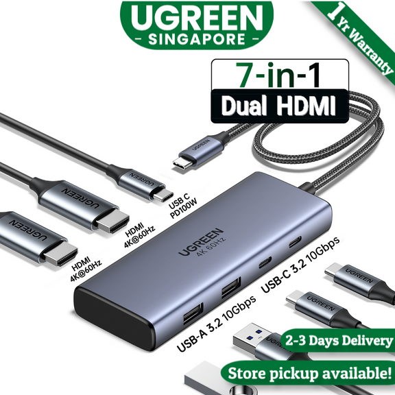 UGREEN 45379 7-in-1 USB-C Hub Dual HDMI 100W | Zoka