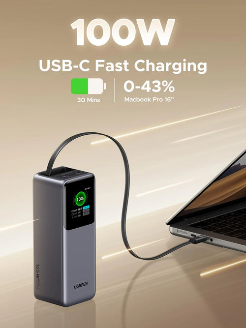 UGREEN Nexode Power Bank 20000mAh 165W with Retractable USB-C Cable PB726
